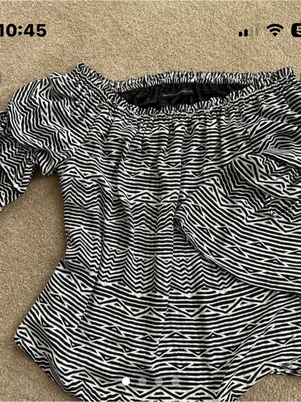 White House Black Market Black and White Off-Shoulder Geometric Top Size MP